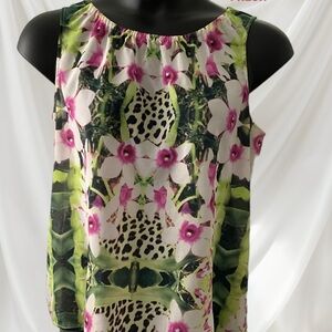JOE Fresh Tropical Pink Green Sleeveless ‎ Summer Blouse Top SZ Lg